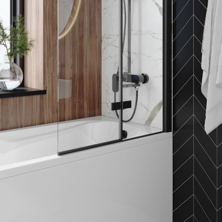 Шторка на ванну Teymi Anni T00277 80х140 стекло прозрачное профиль черный ориентация универсальная