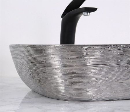 Раковина из сантехнического фаянса CeramaLux D1333H131 50х30 накладная цвет хром без отверстий под смеситель