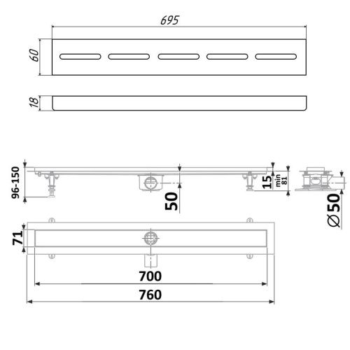 Душевой лоток Timo Standart DP20700-SG20700 75х15 хром - фото 2