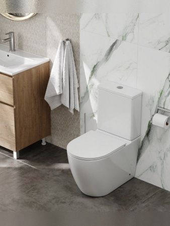 Унитаз напольный с бачком Teymi Lina T40120 белый с сиденьем микролифт безободковый каскадный смыв