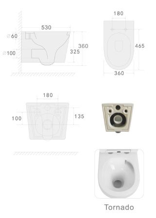 Чаша унитаза подвесная Boheme Avva 973-SET-2-W цвет белый с сиденьем микролифт безободковый смыв торнадо