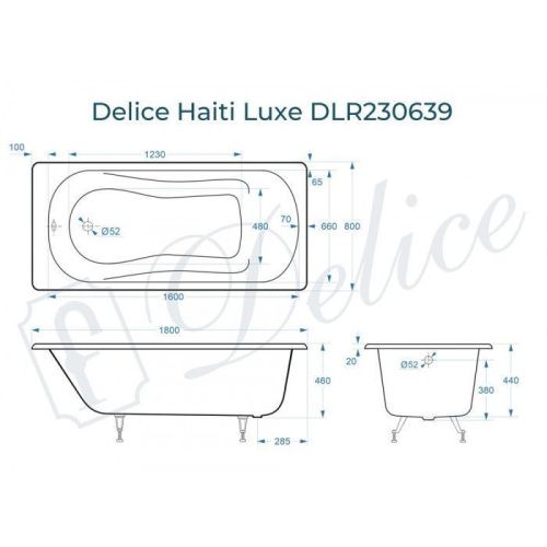 Ванна чугунная Delice Haiti Luxe DLR230639 180х80 пристенная прямоугольная без ножек - фото 2