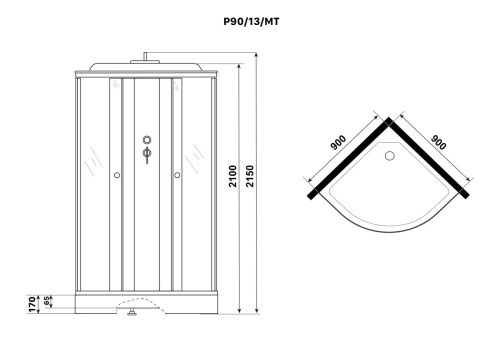 Душевая кабина Niagara Promo P90/13/MT 90х90 четверть круга с крышей ориентация универсальная - фото 4