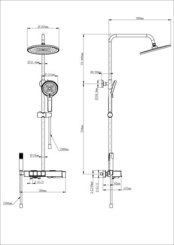 Душевая стойка Wonzon & Woghand Muse WW-B3580-CR настенная цвет хром с термостатом - фото 2