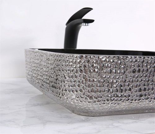 Раковина из сантехнического фаянса CeramaLux D1303H020 40х40 накладная цвет черный без отверстий под смеситель - фото 3