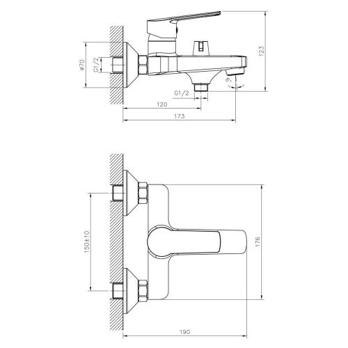 Смеситель для ванны и душа DECOROOM DR22 DR22036 настенный хром - фото 2