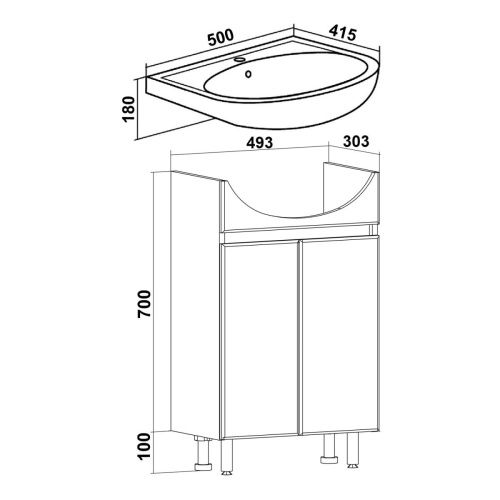 Тумба под раковину Runo ЛАДА 00-00001164 50х30 напольная цвет серый - фото 5