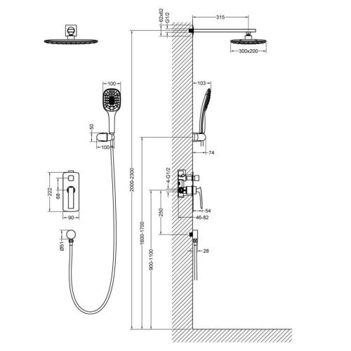 Душевая система Timo Helmi SX-4069/03SM встраиваемая в стену цвет черный с термостатом - фото 2