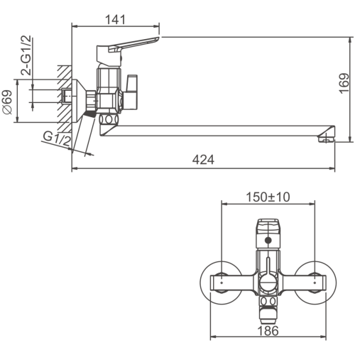 Смеситель для ванны и душа BELZ B22715 настенный хром - фото 2