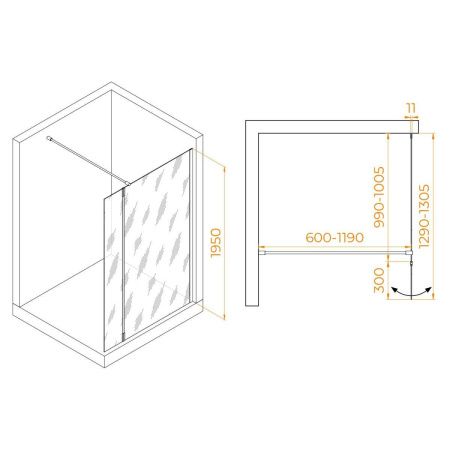 Душевая перегородка RGW Walk In 351005003-16 100х195 стекло прозрачное профиль золото