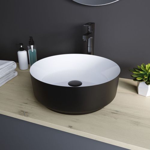 Раковина из сантехнического фаянса Grossman Color GR-4040BW 40х40 накладная цвет белый/черный без отверстий под смеситель - фото 5