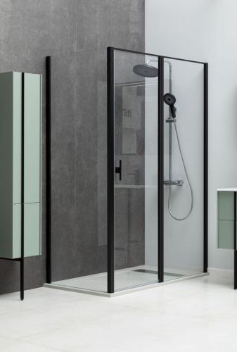 Душевой уголок Allen Brau Priority 3.31012.BBA + 3.31015.BBA 140х80 стекло прозрачное профиль черный без поддона - фото 5