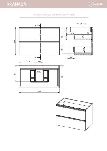 Тумба под раковину Visobath Granada 76543/87602 80х50 подвесная цвет серый - фото 2