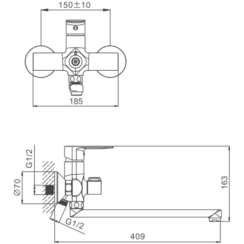 Смеситель для ванны и душа BELZ B22679 настенный хром - фото 2
