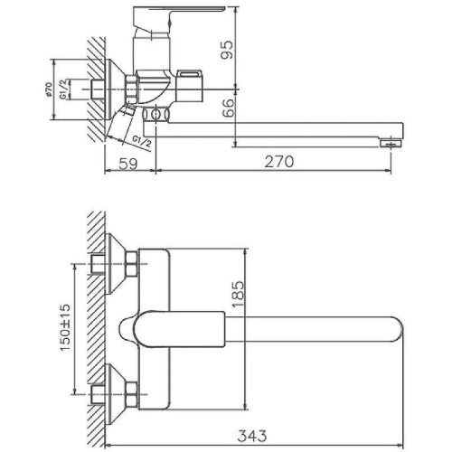 Смеситель для ванны и душа Haiba HB505 HB22505 настенный хром - фото 2