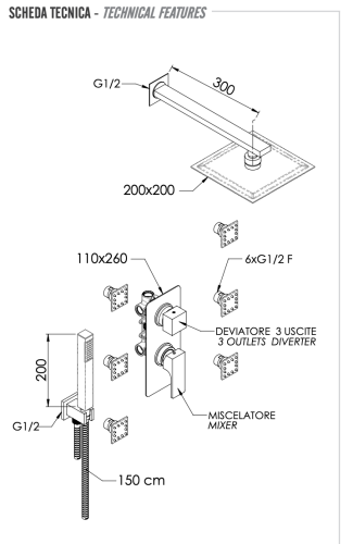 Душевая система Remer Absolute AU93S02UFS20 встраиваемая в стену цвет хром - фото 2