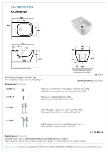 Биде подвесное Olympia Sinthesis Eco SYN2201N01 цвет белый - фото 2