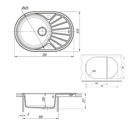 Кухонная мойка Uperwood Quartz Premium UPD-02 3910202107 75х50 цвет черный поверхность матовая