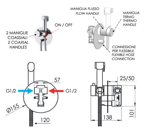 Гигиенический душ со смесителем Daniel ST206424DCDP золото с термостатом - фото 2