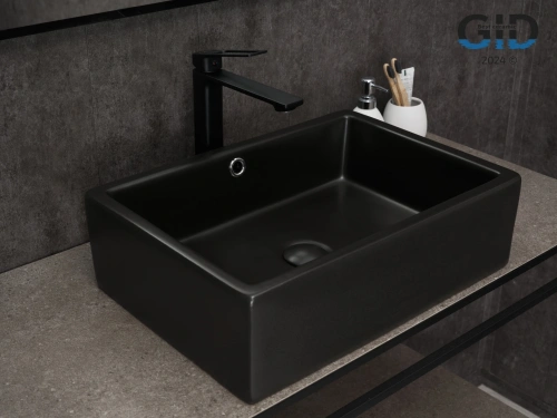 Раковина керамическая Gid Geométrico 53381 50х40 накладная цвет черный без отверстий под смеситель - фото 3