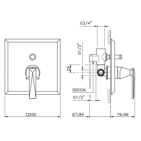 Смеситель для ванны Nicolazzi Vincent 3096EXTCR35 встраиваемый в стену хром (внешняя часть)