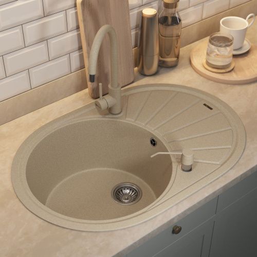 Кухонная мойка Uperwood Quartz Premium UPD-02 3910202105 75х50 цвет бежевый поверхность матовая - фото 3