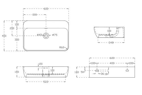 Раковина из искусственного камня Abber STEIN AS2654 60х40 подвесная цвет белый без отверстий под смеситель - фото 4