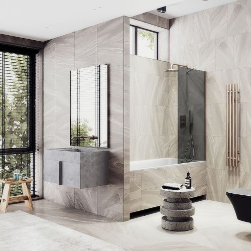 Душевая шторка на ванну Maybah Glass MGV-82-2ш 80х140 стекло тонированное профиль бронза ориентация универсальная - фото 2