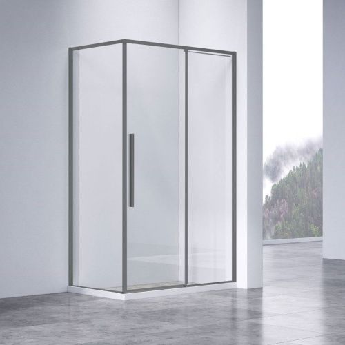 Душевой уголок Vincea Slim-N VSR-4SN8014CLGM 140х80 стекло прозрачное профиль вороненая сталь без поддона