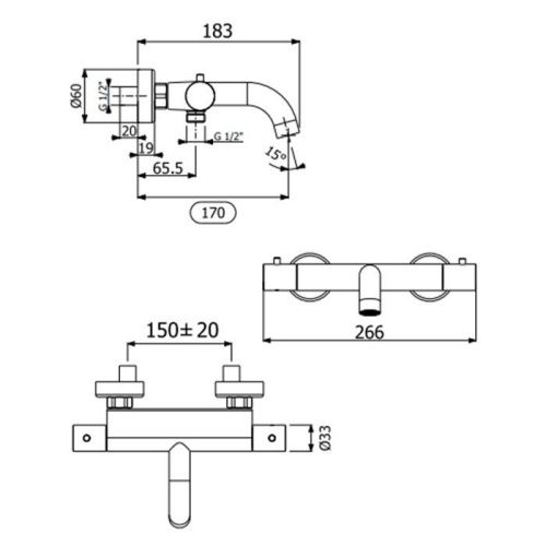 Смеситель для ванны Carimali 21605-CR настенный хром с термостатом - фото 2