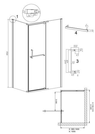 Душевой уголок Grossman Pragma 120.K33.03.1210.32.00 120х100 стекло прозрачное профиль золото без поддона