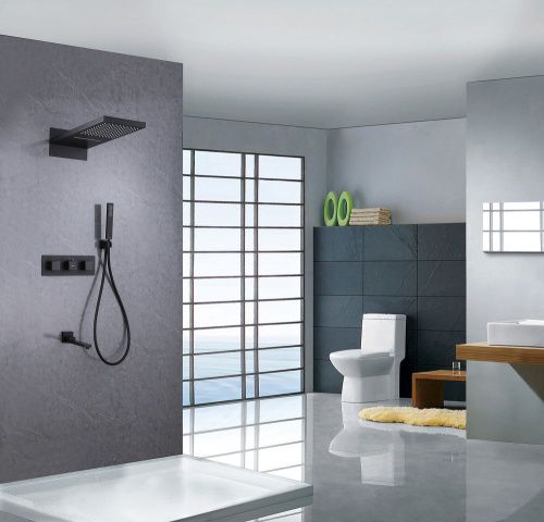 Душевая система Abber AF8253B встраиваемая в стену цвет черный с термостатом - фото 2