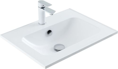 Раковина из искусственного камня Aquanet Арт 00306390 60х50 полувстраиваемая цвет белый 1 отверстие под смеситель - фото 2