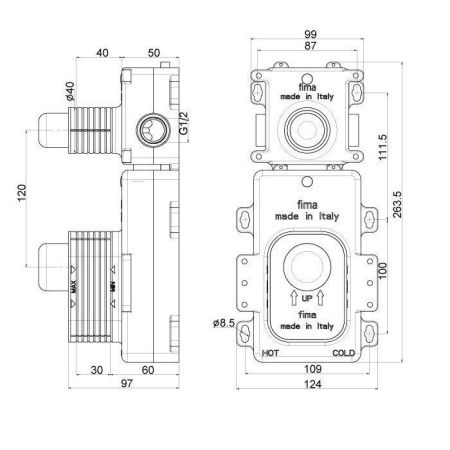 Внутренняя часть встраиваемого термостатического смесителя для душа Fima Carlo Frattini F2461