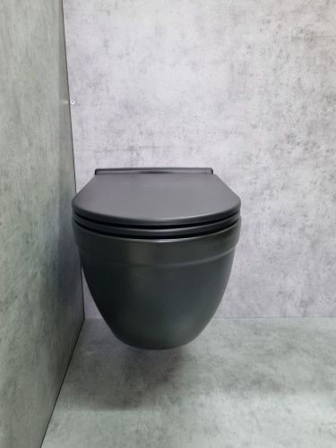 Унитаз подвесной CeramaLux 2198MB черный с сиденьем микролифт каскадный смыв - фото 3