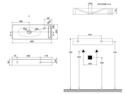 Раковина из сантехнического фаянса Scarabeo Soft-Hung-Cube 1511 60х20 подвесная цвет белый - фото 2