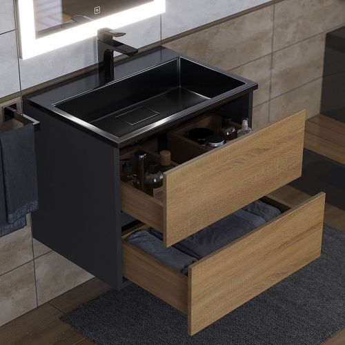 Раковина из искусственного камня Uperwood Barsa 3939193461 60х50 полувстраиваемая цвет черный - фото 3