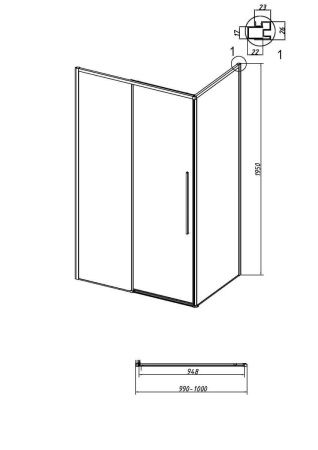 Боковая стенка Grossman Galaxy 200.K33.01.100.21.10 100х195 стекло тонированное профиль черный