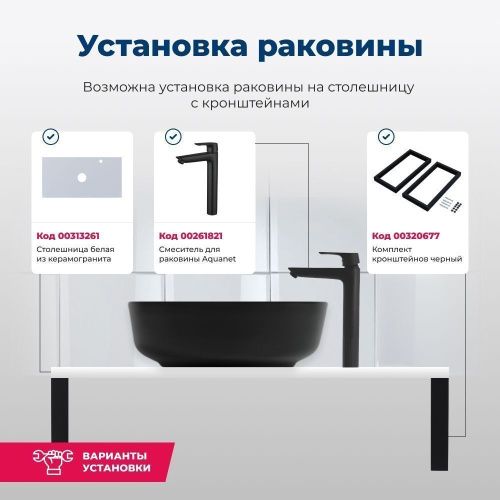 Раковина керамическая Aquanet Moon MOON-1-MB 40х40 накладная цвет черный без отверстий под смеситель - фото 5