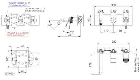 Смеситель для ванны Remer Atelier AL54D3BO встраиваемый в стену белый