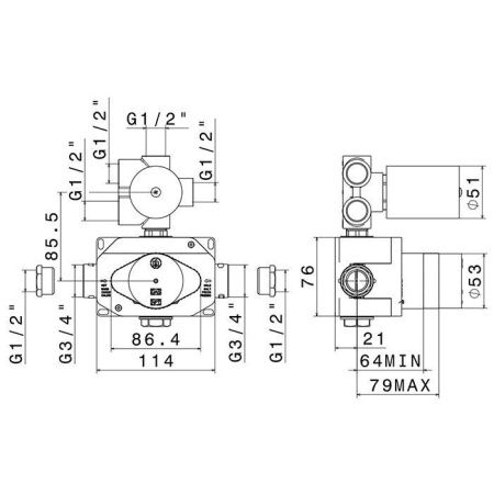 Встраиваемая часть термостатического смесителя 1/2" на 4 источника Newform 27888.00.000