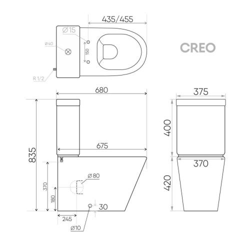Унитаз напольный с бачком Creo Сeramique CREO COMBO CR1002R белый безободковый с сиденьем с микролифт каскадный смыв - фото 5