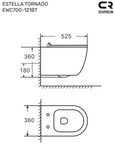 Унитаз подвесной CHARUS EWC700-121ВТ черный с сиденьем микролифт безободковый смыв торнадо - фото 5