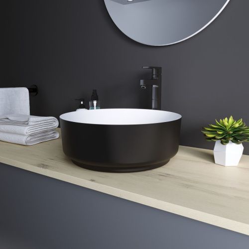 Раковина из сантехнического фаянса Grossman Color GR-4040BW 40х40 накладная цвет белый/черный без отверстий под смеситель - фото 3