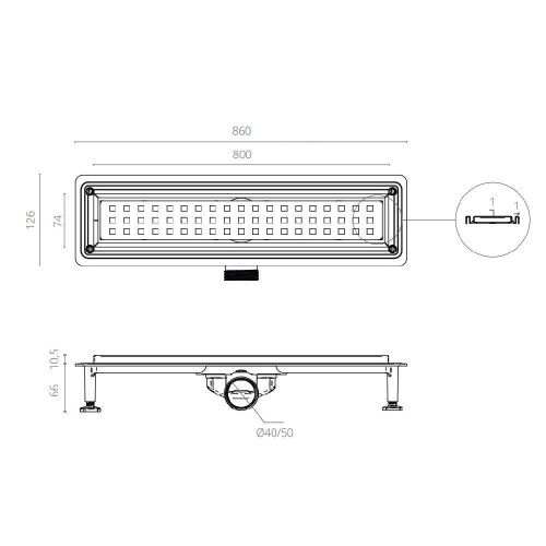Душевой лоток Ctesi WAY SQUARE BK4024150 80х15 нержавеющая сталь - фото 2