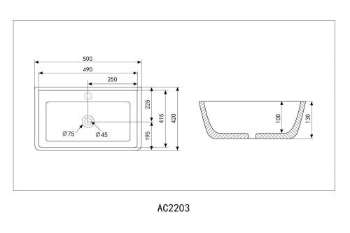 Раковина керамическая Abber RECHTECK AC2203MB 50х40 накладная цвет черный 1 отверстие под смеситель - фото 5