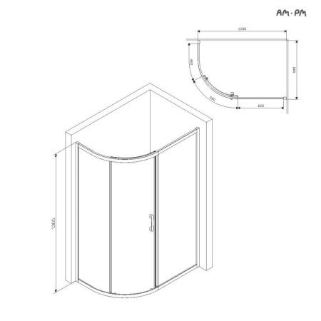 Душевой уголок Am.Pm Like W83UG-302U120MT 120х80 стекло прозрачное профиль хром без поддона