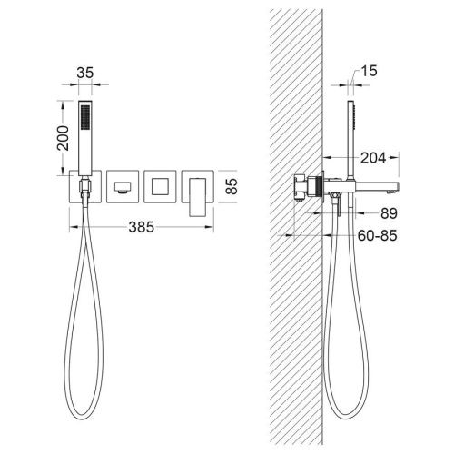 Смеситель для ванны и душа Timo Selene 2014/03YSM встраиваемый в стену черный - фото 2
