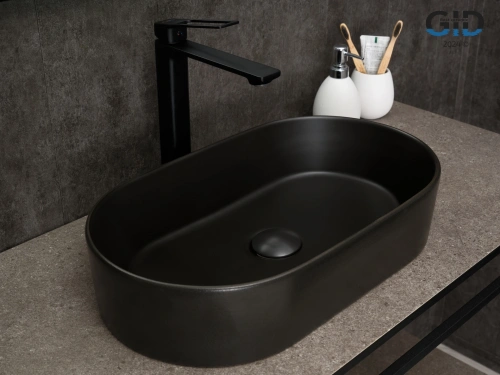 Раковина керамическая Gid Lago 53379 50х30 накладная цвет черный без отверстий под смеситель - фото 3