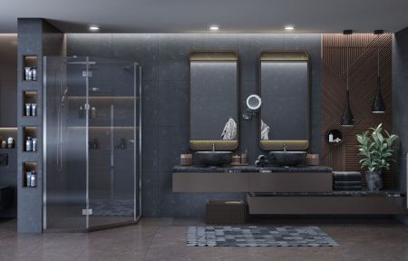 Душевая перегородка Ambassador Benefit 100HB 100х200 стекло прозрачное профиль черный